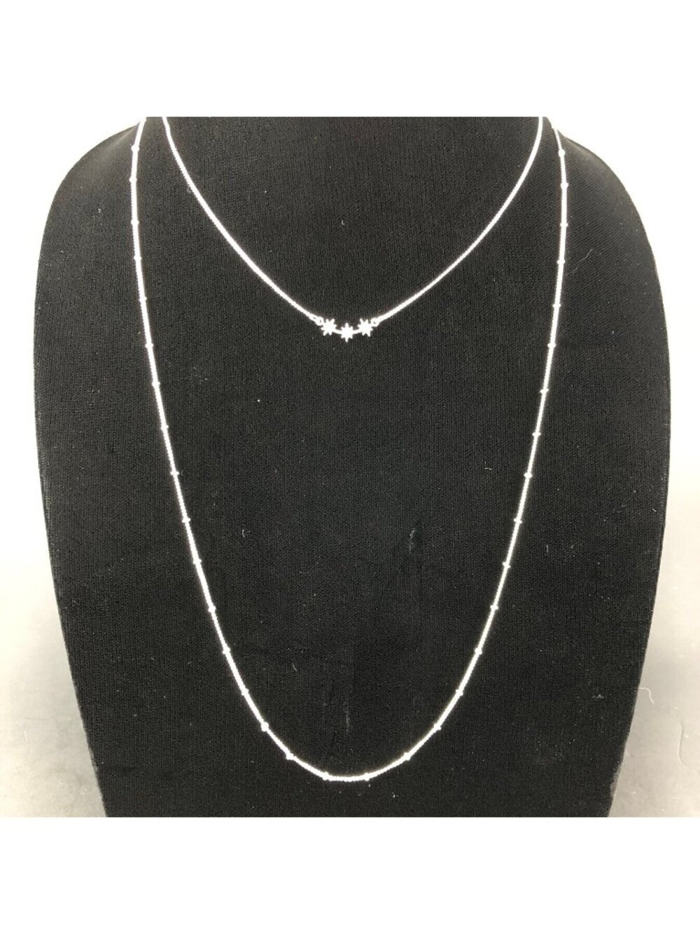 LC Lauren Conrad Necklace Long Silver Tone Double Tiered Strand Stars Pendant